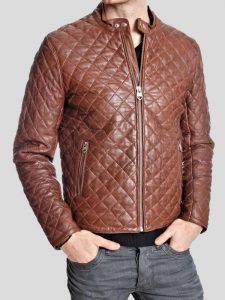 Mens Brown Diamond Quilted Jacket Quilted Leather Jacket