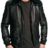 Mens Air Force Leather Bomber Jacket Black Fur Collar Black Front