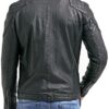 Mens Cafe Racer Leather Biker Jacket Black with White Stripes Back