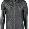 Mens Cafe Racer Leather Biker Jacket Black with White Stripes Front