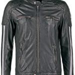 Mens Cafe Racer Motorcycle Leather Jacket Black with White Stripes