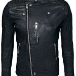 Mens Waxed Sheepskin Leather Cafe Racer Biker Jacket Black