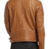 Mens-Cafe-Men's Quilted Tan Leather Biker Jacket BackRacer-Waxed-Sheepskin-Quilted-Leather-Bike Back