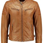 Men's Quilted Tan Leather Biker Jacket