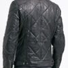 Mens Diamond Quilted Real Sheepskin Leather Jacket Black Back