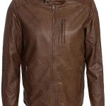 Mens Waxed Sheepskin Fashion Leather Jacket Camel Brown