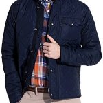 Mens Quilted Cordura Jacket Stand Collar Navy Blue