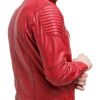 Mens Waxed Sheepskin Quilted Leather Biker Jacket Red Back