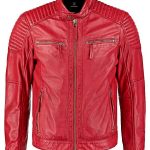 Mens Waxed Sheepskin Quilted Leather Biker Jacket Red