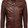 Men's Retro Cafe Racer Leather Biker Jacket