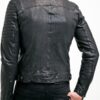 Mens Sheepskin Leather Motorcycle Jacket Black BACK