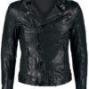 Mens Sheepskin Leather Motorcycle Jacket Black FRONT 1