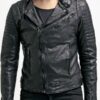 Mens Sheepskin Leather Motorcycle Jacket Black FRONT 2