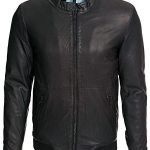 Mens Slim Fit Sheepskin Leather Bomber Jacket Black