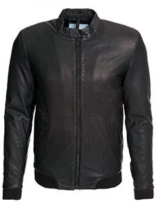 Buy Mens Slim Fit Sheepskin Leather Bomber Jacket Black