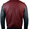 Mens Synthetic Leather Baseball Jacket Maroon back