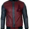 Mens Synthetic Leather Baseball Jacket Maroon Front