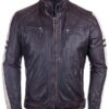 Mens Vintage Cafe Racer Distressed Leather Biker Jacket Black FRONT