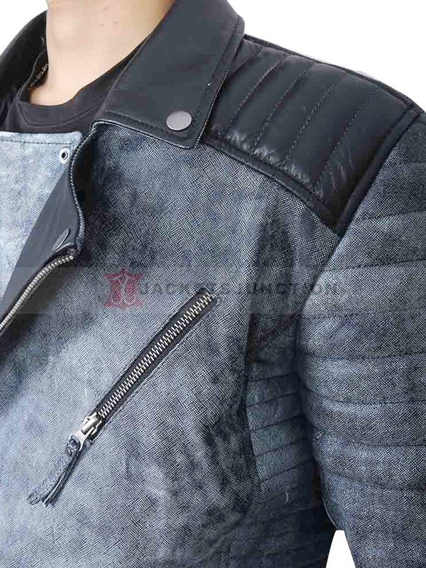 Men's Vintage Denim and Leather Biker Jacket