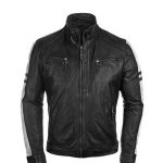 Mens Vintage Style Cafe Racer Leather Biker Jacket Black