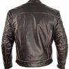 Mens Vintage Style Cowhide Leather Biker Jacket Dark Brown Back