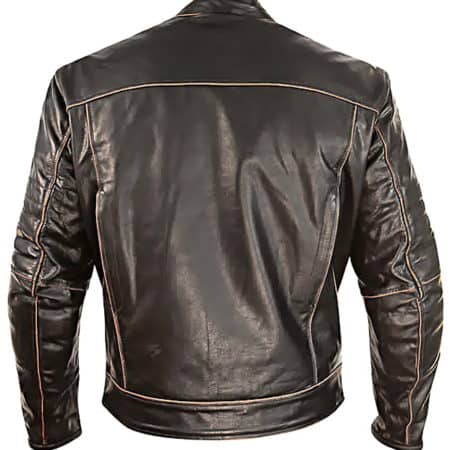 Mens Vintage Style Cowhide Leather Biker Jacket Dark Brown