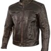 Mens Vintage Style Cowhide Leather Biker Jacket Dark Brown Front