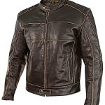 Mens Vintage Style Cowhide Leather Biker Jacket Dark Brown