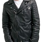 Men's Waxed Leather Quilted Biker Jacket