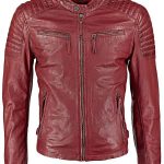 Mens Waxed Quilted Leather Jacket Red Maroon