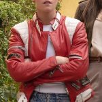 Charlie’s Angles Kristen Stewart Leather Bomber Jacket Red and White