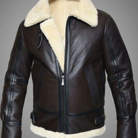 Mens B3 Bomber Aviator WWII Shearling Sheepskin Leather Jacket