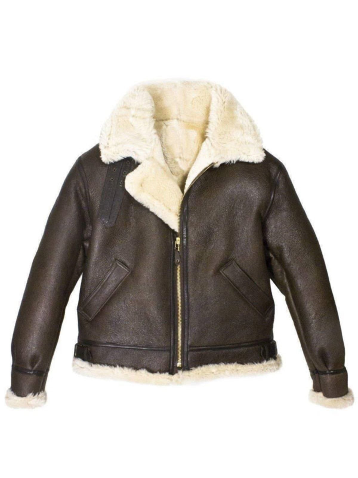 Mens B3 Bomber Aviator WWII Shearling Sheepskin Leather Jacket