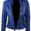 Women-Slim-Fit-Diamond-Quilted-Leather-Biker-Jacket-Blue-2