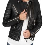 Womens Boda Style Quilted Leather Biker Jacket Black