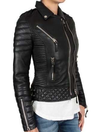 Buy Womens Boda Style Quilted Leather Biker Jacket Black