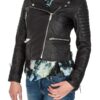 Womens Brando Style Leather Motorcycle Jacket Black