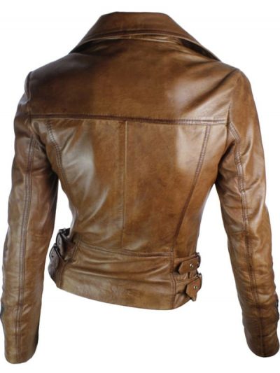 Shop Womens Brando Style Leather Motorcycle Jacket Brown