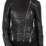 Womens Cafe Racer Leather Biker Jacket Black Cross Zipper