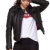 Womens Cafe Racer Leather Motorcycle Jacket Black 02