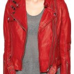 Womens Cafe Racer Leather Motorcycle Jacket Red