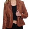 Womens Fashion Designer Leather Coat Tan Brown