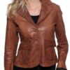 Womens Fashion Designer Leather Coat Tan Brown