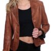 Womens Fashion Designer Leather Coat Tan Brown