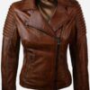 Womens Fashion Designer Leather Jacket Brown