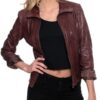 Womens Fashion Designer Leather Jacket Chocolate Brown 1