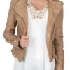 Womens Fashion Designer Leather Jacket Cross Zip Camel 1