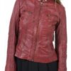 Womens Fashion Designer Leather Jacket Red Maroon