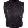 Womens Fashion Designer Leather Motorcyle Vest Black 02