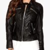 Womens Fashion Designer Real Leather Jacket Black